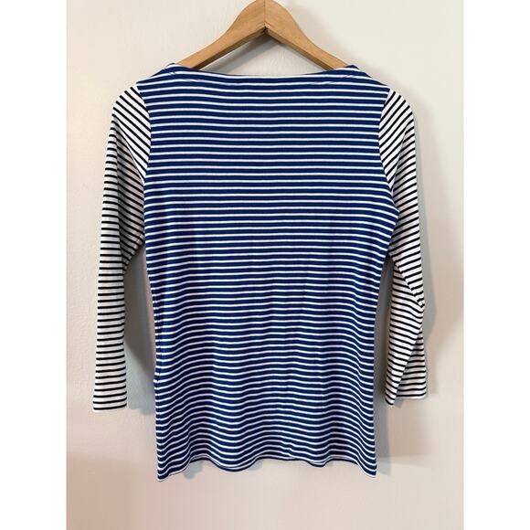 VINEYARD VINES blue navy white striped nautical boatneck 3/4 sleeve top shirt - Picture 4 of 9